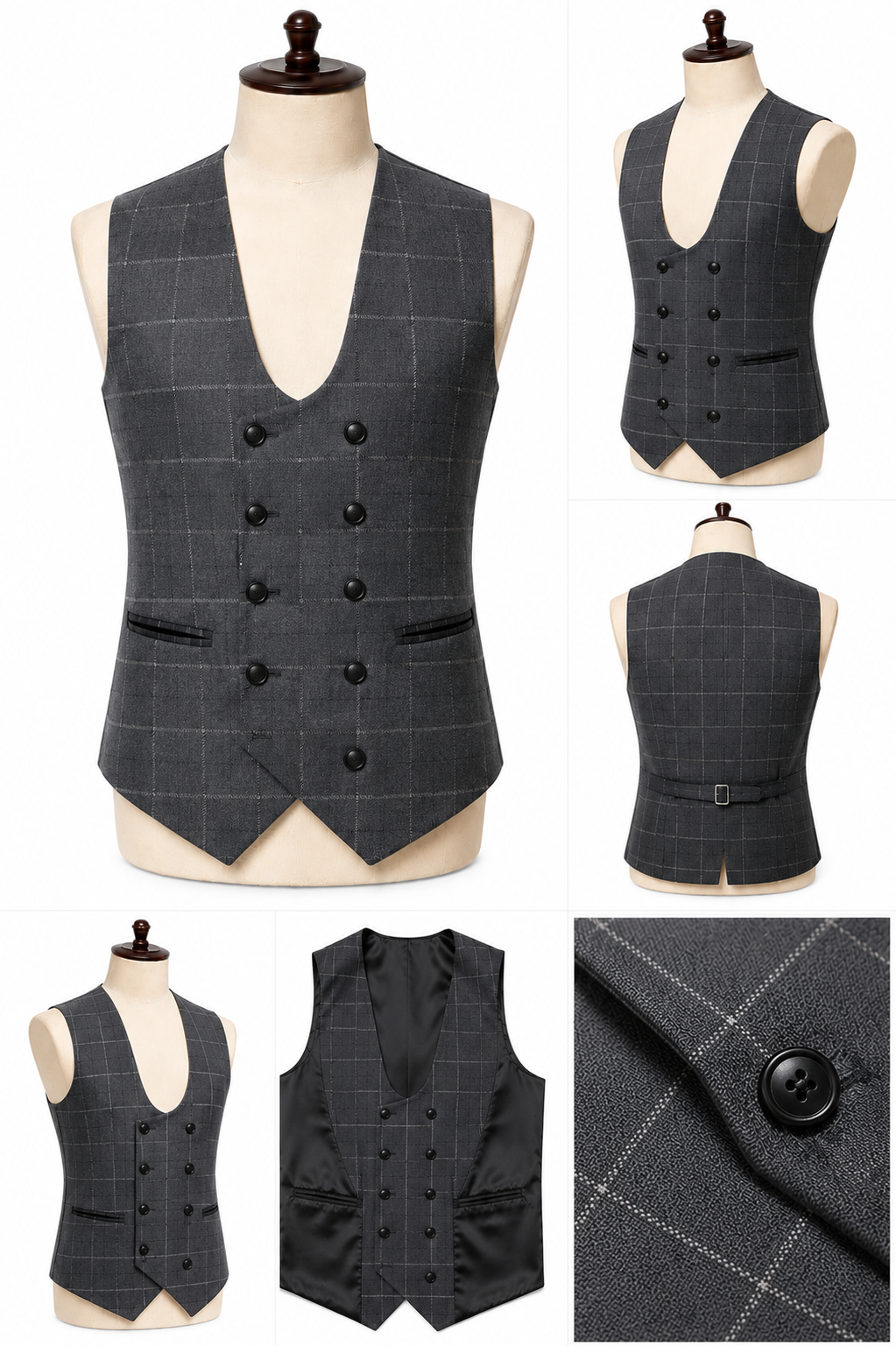 Gray Double Breasted U-Shaped Waistcoat